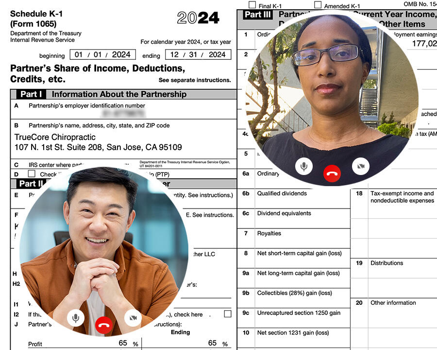 Why Choose Us? Bookkeeper FaceTiming Chiropractor about Schedule K1.